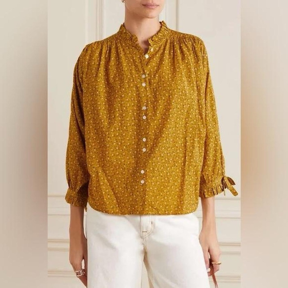 DÔEN 'Rose' Floral-Print Cotton-Blend Mustard Blouse
